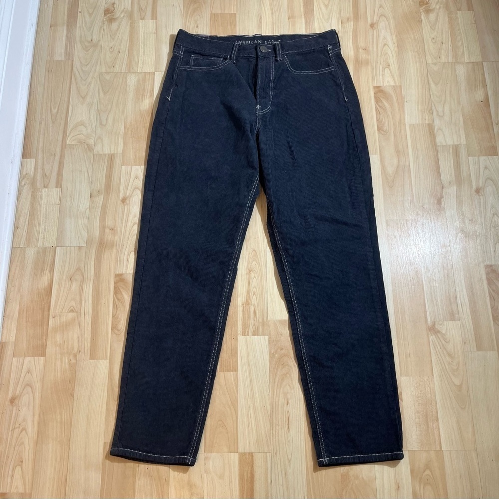 American Eagle Super Stretch Grey Corduroy High Rise Mom Jean Size 30 Womens